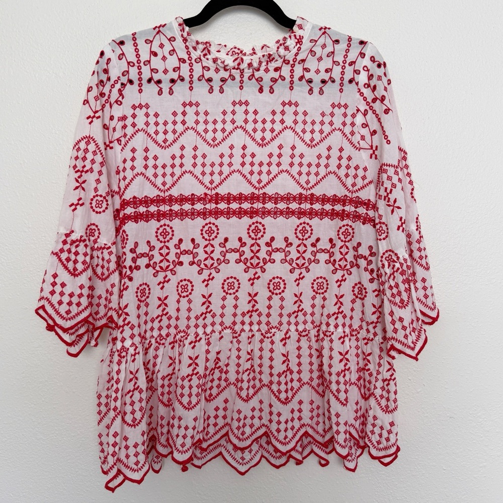 River Island Embroidered Eyelit Three Quarter Sleeve Blouse